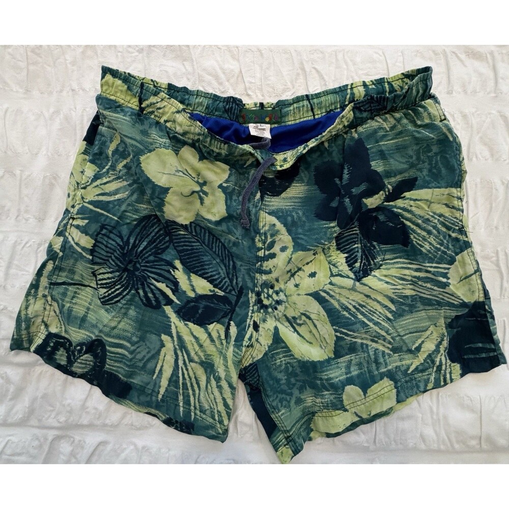 Jams World Men’s Lined Swim Trunks, Large, Green Floral, GUC